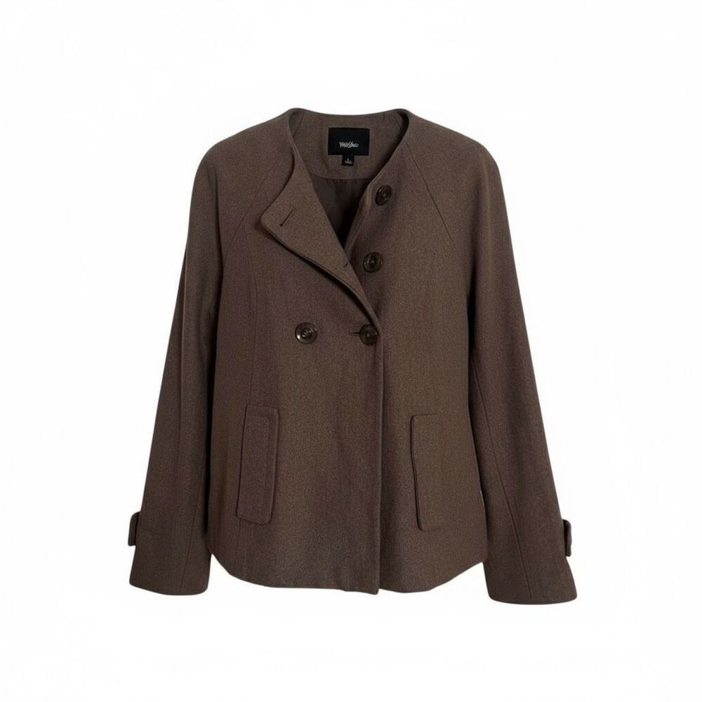 Mossimo Wool Blend Double Breasted Collarless Peacoat Jacket Brown Size Large
